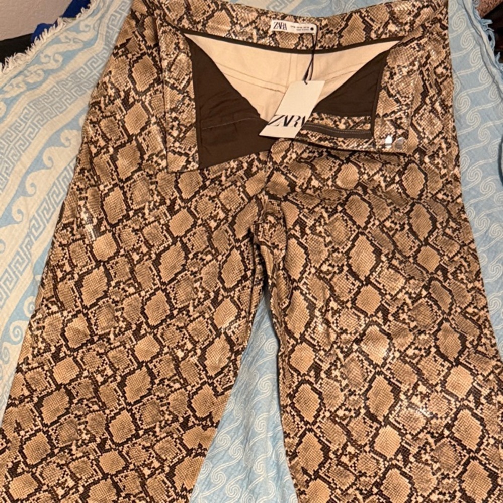 Zara Snake Print Pants - Brown and Cream